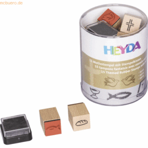 6 x Heyda Stempelset Holz Spirit/Religiöse Symbole 1