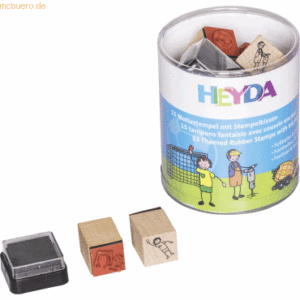 Heyda Stempelset Holz Fußballer & Baustelle Motive für Kinder 1