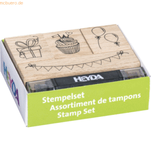 10 x Heyda Stempelset Holz Party Partymotive ca. 2x2cm VE=4 Stück