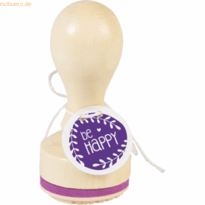 3 x Heyda Motivstempel rund 'be Happy' 3