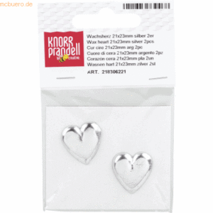 6 x Knorr prandell Wachs-Herz 21x23mm silber VE=2 Stück