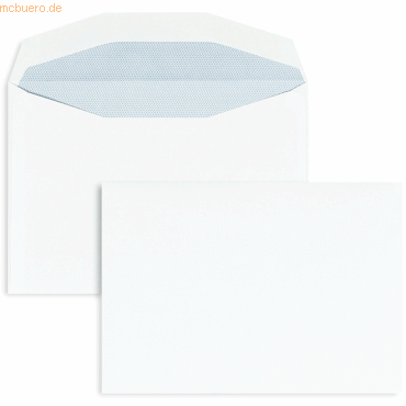 Blanke Kuvertierhüllen C6 90g/qm gummiert VE=1000 Stück weiß