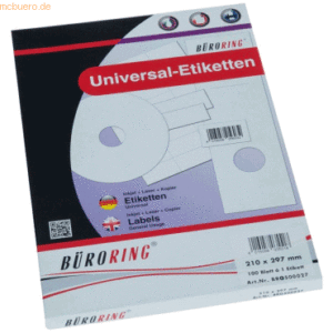 Büroring Universal-Etiketten Papier weiß selbstklebend 210x297mm 100 B