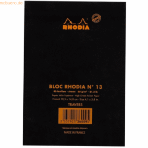 10 x Rhodia Notizblock Rhodia Nr. 13 A6 liniert 80 Blatt schwarz