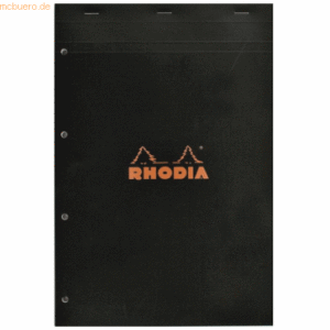 Rhodia Notizblock Rhodia Nr. 20 A4+ kariert 80 Blatt gelocht schwarz