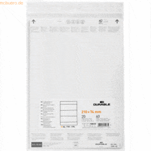 Durable Einsteckschild für Logistiktasche 210x74mm weiß VE=60 Stück