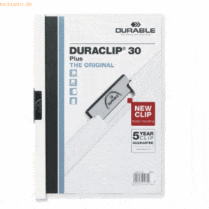 25 x Durable Klemmmappe Duraclip Plus Hartfolie bis 30 Blatt A4 weiß