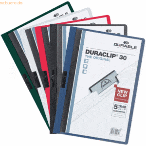 5 x Durable Klemmmappe Duraclip 30 farbig sortiert VE=5 Stück