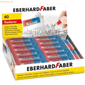 40 x Eberhard Faber Radiergummi Kautschuk 19x8x50mm rot/blau