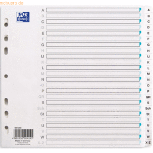 25 x Oxford Register A4 Tauenpapier (RC) 110 g/qm A-Z hellgrau