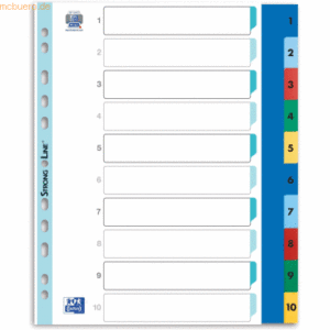 25 x Oxford Register A4+ PP-Folie 1-10 A4 farbig