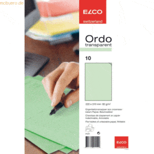 10 x Elco Organisationsmappe Ordo transparent Papier A4 220x310 mm grü