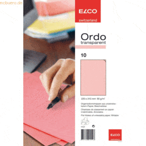 10 x Elco Organisationsmappe Ordo transparent Papier A4 220x310 mm rot