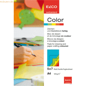 10 x Elco Zeichenblock Color A4 120g/qm 5 Farben sortiert