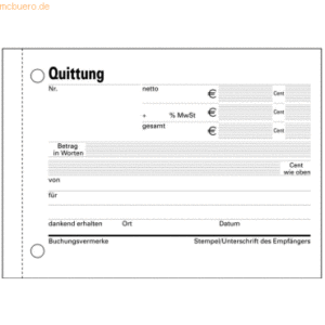 10 x Exacompta Formularbuch Quittung A6 m MWSt Nachweis 2x50 Blatt sel