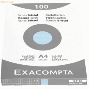 Exacompta Karteikarten A4 kariert blau VE=100 Stück