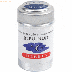 6 x Herbin Tintenpatronen VE=Dose mit 6 Stück nachtblau