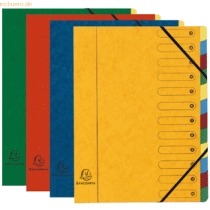 6 x Exacompta Ordnungsmappe A4 12-teilig mit Gummizug farbig sortiert