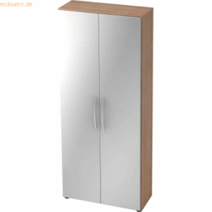 mcbuero.de Schrank Basic 5 OH BxTxH 80x33x188cm Griff BM Nussbaum/Silb