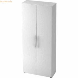 mcbuero.de Schrank Basic 5 OH BxTxH 80x33x188cm Griff BM Weiß/Weiß