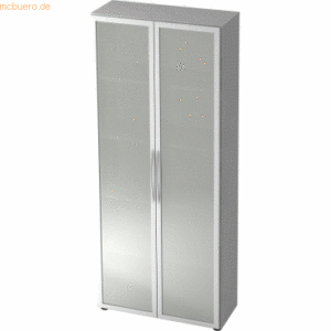 mcbuero.de Glastürenschrank Basic 5 OH BxTxH 80x33x188cm Griff BM Grau