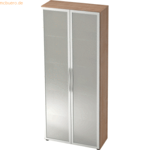 mcbuero.de Glastürenschrank Basic 5 OH BxTxH 80x33x188cm Griff BM Nuss