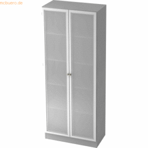 mcbuero.de Glastürenschrank Solid 5 OH Sockelblende Griff SG Grau/Silb