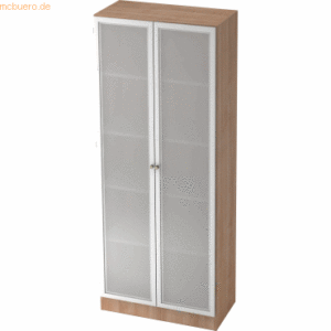 mcbuero.de Glastürenschrank Solid 5 OH Sockelblende Griff SG Nussbaum/