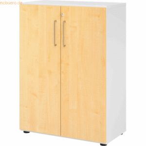 mcbuero.de Schrank Serie 9 3OH BxTxH 80x42x110cm Griff BS Weiß/Ahorn