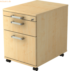 mcbuero.de Rollcontainer 58cm 1 Schub 1 Hängeregistratur Schloss Chrom