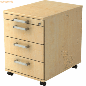 mcbuero.de Rollcontainer 58cm 3 Schübe Schloss Chromgriff Ahorn