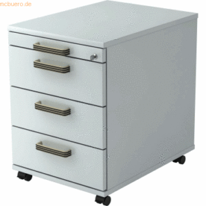 mcbuero.de Rollcontainer 58cm 3 Schübe Schloss Streifengriff Grau