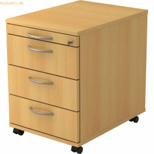 mcbuero.de Rollcontainer 58cm 3 Schübe Schloss Bogengriff Buche