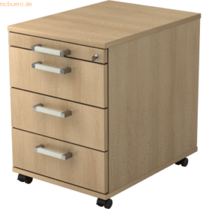 mcbuero.de Rollcontainer 58cm 3 Schübe Schloss Chromgriff Eiche