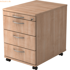 mcbuero.de Rollcontainer 58cm 3 Schübe Schloss Bogengriff Nussbaum