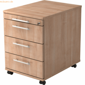 mcbuero.de Rollcontainer 58cm 3 Schübe Schloss Relinggriff Nussbaum