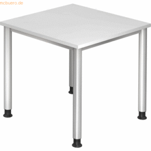 mcbuero.de Schreibtisch 4-Fuß-rund 80x80cm Weiß/Silber