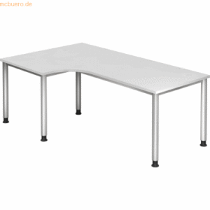 mcbuero.de Schreibtisch 4-Fuß-rund 200x120cm 90 Grad Weiß/Silber