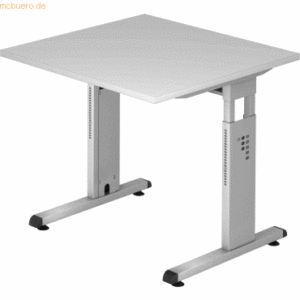 mcbuero.de Schreibtisch C-Fuß 80x80cm Grau/Silber