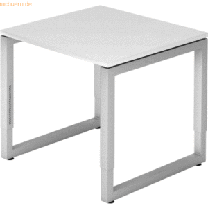 mcbuero.de Schreibtisch O-Fuß eckig 80x80cm Weiß/Silber