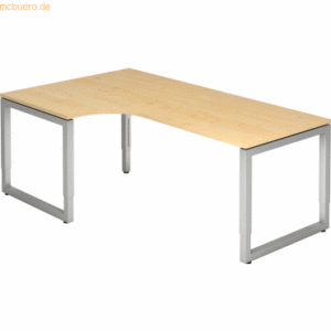 mcbuero.de Schreibtisch O-Fuß eckig 200x120cm 90 Grad Ahorn/Silber