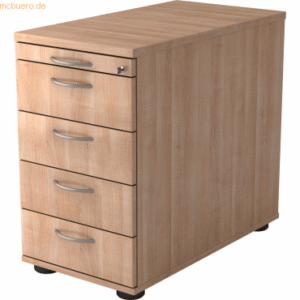 mcbuero.de Standcontainer 80cm 4 Schub Schloss Bogengriff Nussbaum