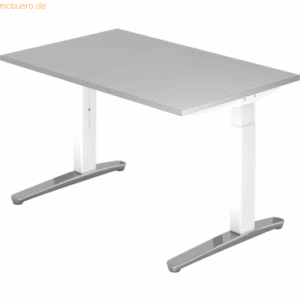 mcbuero.de Schreibtisch C-Fuß 120x80cm Grau/Weiß-Alu poliert