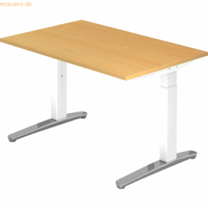 mcbuero.de Schreibtisch C-Fuß 120x80cm Buche/Weiß-Alu poliert