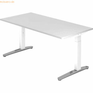 mcbuero.de Schreibtisch C-Fuß 160x80cm Weiß/Weiß-Alu poliert