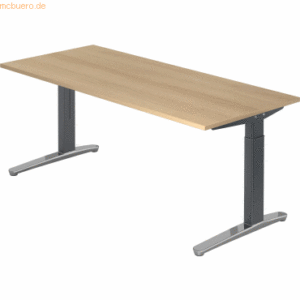 mcbuero.de Schreibtisch C-Fuß 180x80cm Eiche/Graphit-Alu poliert