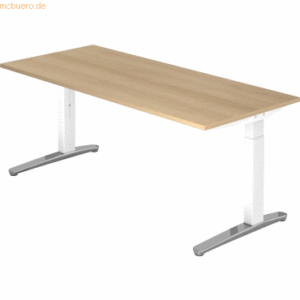 mcbuero.de Schreibtisch C-Fuß 180x80cm Eiche/Weiß-Alu poliert