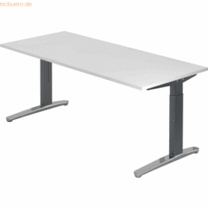 mcbuero.de Schreibtisch C-Fuß 180x80cm Weiß/Graphit-Alu poliert