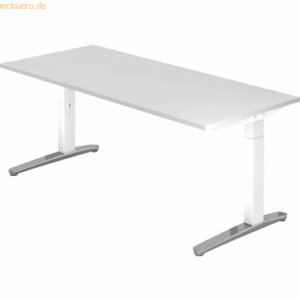 mcbuero.de Schreibtisch C-Fuß 180x80cm Weiß/Weiß-Alu poliert