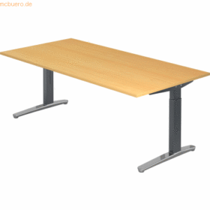 mcbuero.de Schreibtisch C-Fuß 200x100cm Buche/Graphit-Alu poliert